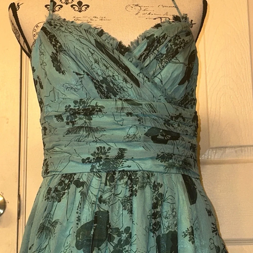 NWT Laundry By Shelli Segal Aqua Floral 100% SILK DRESS - Picture 4 of 13